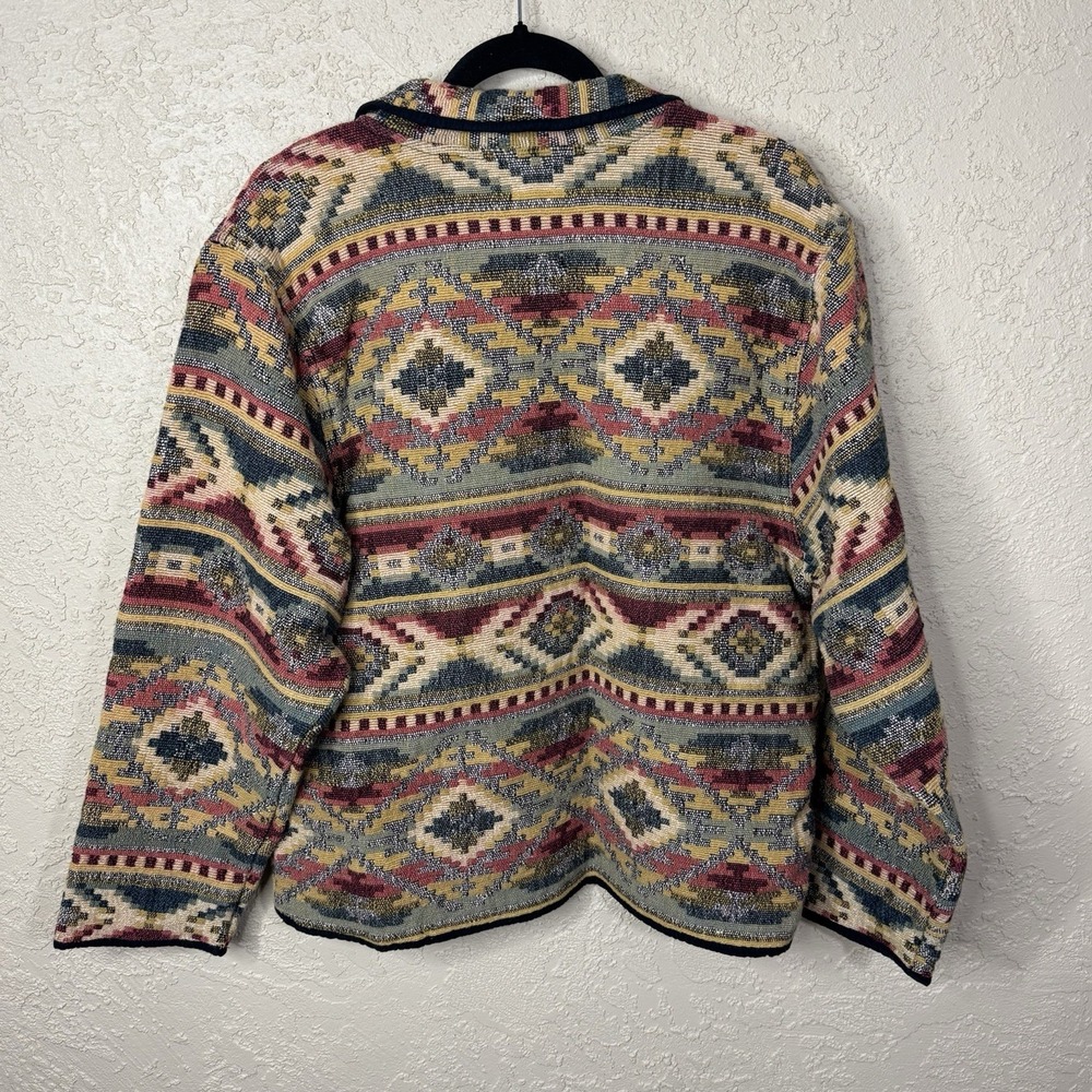 Vintage 90s Southwestern Tapestry Jacket Women's Size L Woven Aztec Tribal Boho - Picture 3 of 8